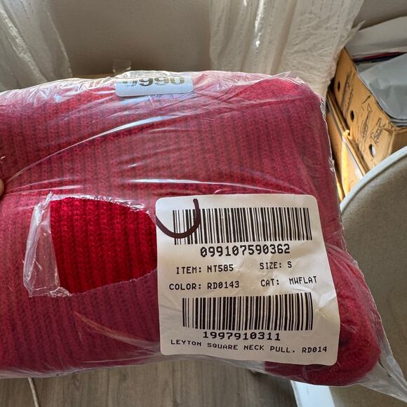 Madewell Soft Wool-Blend Square-Neck Pullover Sweater WMNS S Red Blouson Sleeve - Picture 8 of 8